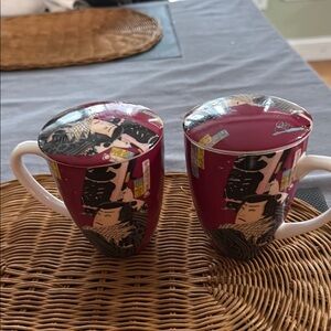 Elegant Japanese Art Mug Set - Red